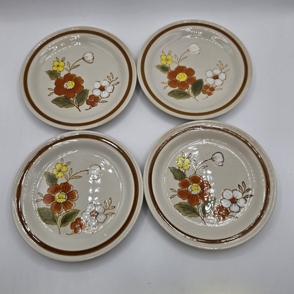 Vintage Mountain Wood Trellis Blossom Stoneware Plates | 6.4 Inch | Set Of 4